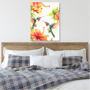 Vattenfärg Hummingbird and Flowers Design Canvastryck