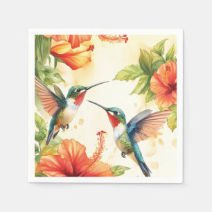 Vattenfärg Hummingbird and Flowers Design Pappersservett