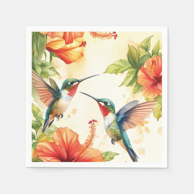 Vattenfärg Hummingbird and Flowers Design Pappersservett (Framsidan)