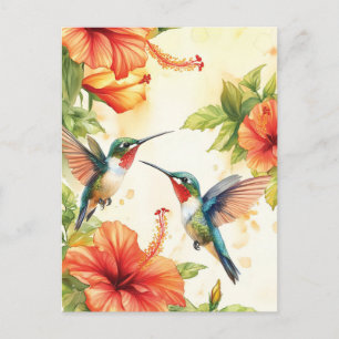 Vattenfärg Hummingbird and Flowers Design Vykort