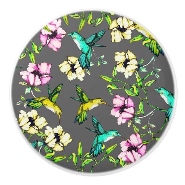 Vattenfärg Hummingbird & Flowers Knopp (Framsidan)