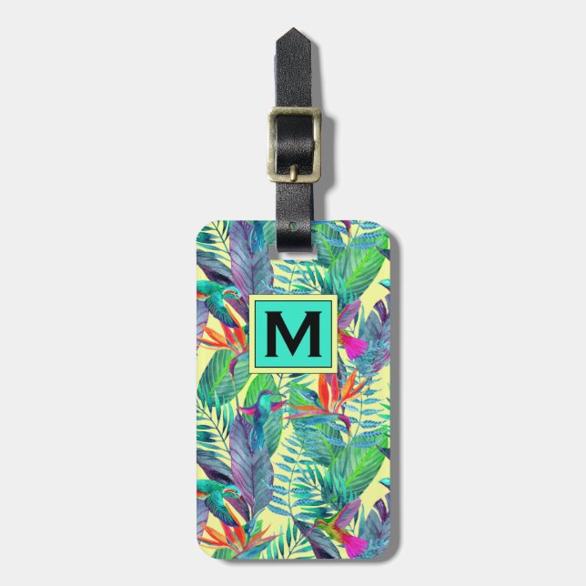 Vattenfärg Hummingbird i jungle | Monogram Bagagebricka (Vertikal Framsida)