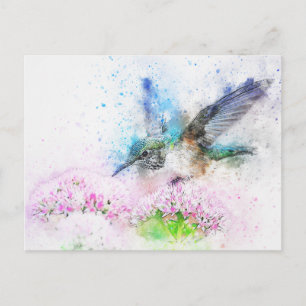 Vattenfärg Hummingbird Illustration Vykort
