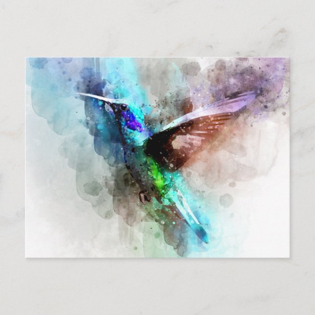 Vattenfärg Hummingbird Illustration Vykort (Framsida)