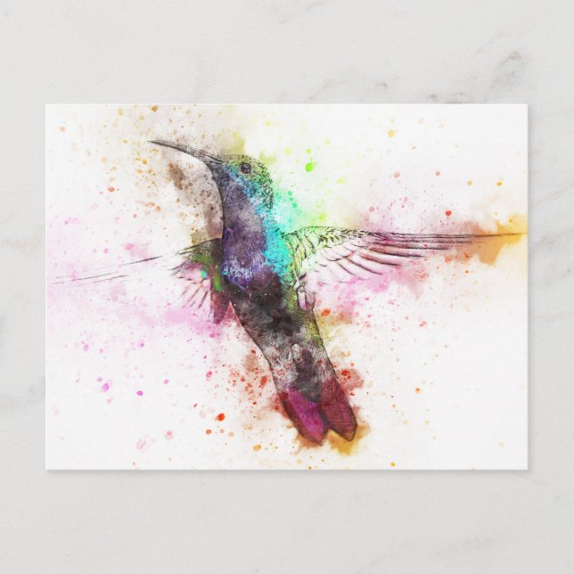 Vattenfärg Hummingbird Illustration Vykort (Framsida)