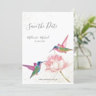 Vattenfärg Hummingbird med Peony Spara datum