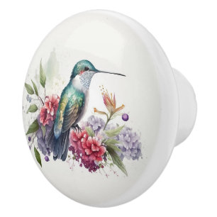 Vattenfärg Hummingbird och Flowers Knopp