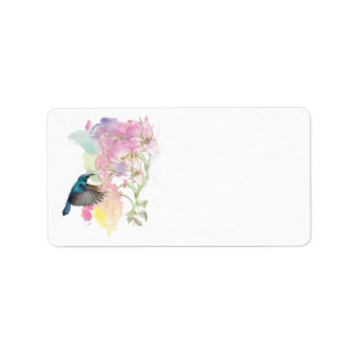 Vattenfärg Hummingbird och Lillies, adressetikette Adressetikett