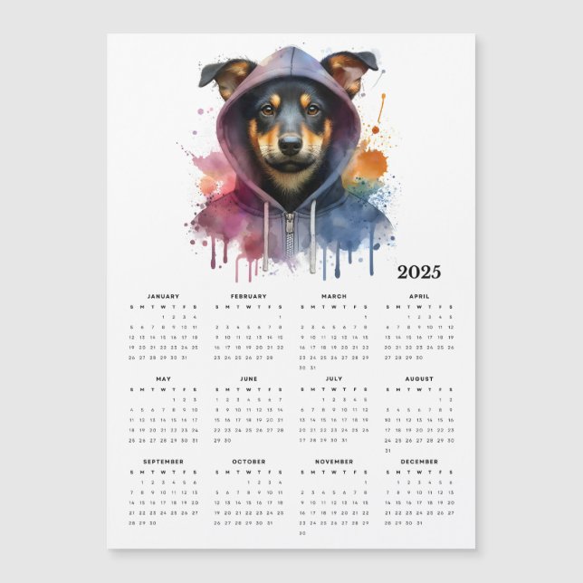 Vattenfärg Hund i Hoodie Stänk Art 2025 Calendar (Framsida)
