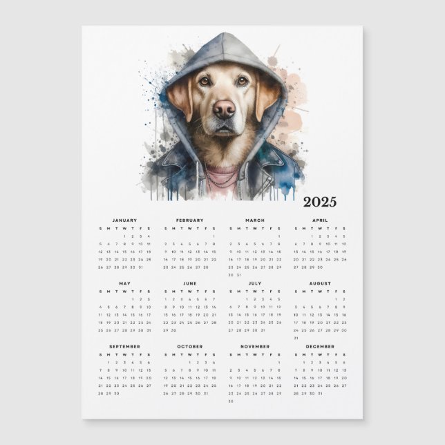 Vattenfärg Hund i Hoodie Stänk Art 2025 Calendar (Framsida)