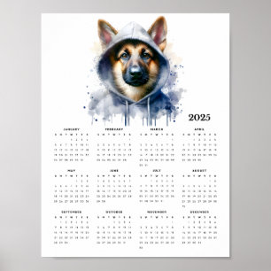 Vattenfärg Hund i Hoodie Stänk Art 2025 Calendar Poster