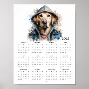 Vattenfärg Hund i Hoodie Stänk Art 2025 Calendar Poster