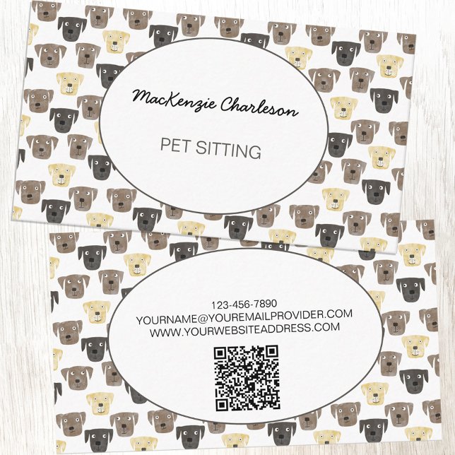 Vattenfärg Hund Pet Sitta QR-kod Visitkort (Watercolor dog QR code pet sitting business cards)