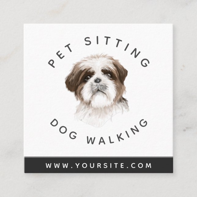 Vattenfärg Hund Pet Sitter Dog Walker Animal Care Fyrkantigt Visitkort (Framsida)