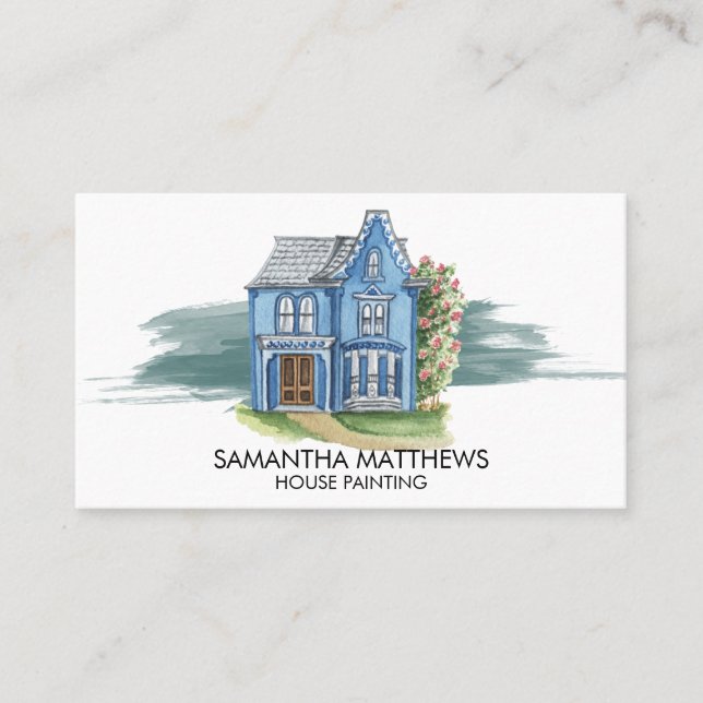 Vattenfärg Hus Målning Penseldrag Visitkort (Framsida)