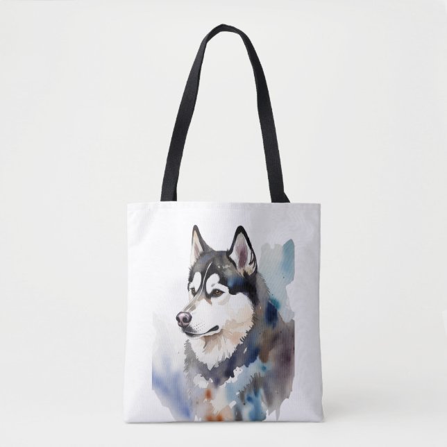 Vattenfärg Husky-handväsk Konstnärlig Hundillustra Tygkasse (Framsida)
