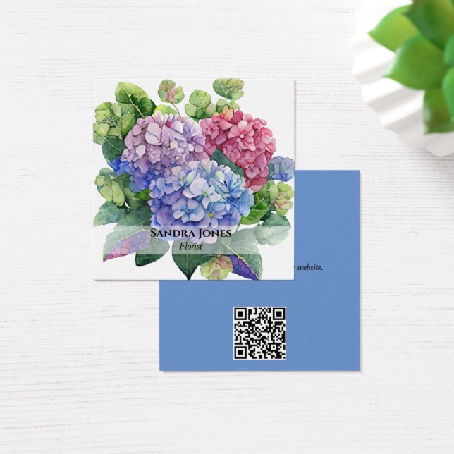 Vattenfärg Hydrangea-Affärskort Fyrkantigt Visitkort (Skivbord)