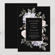 Vattenfärg Hydrangea-Blommigt på svart| Bröllop