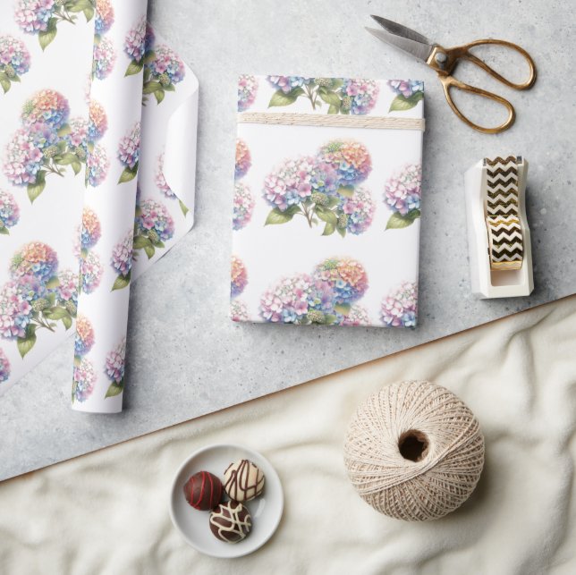 Vattenfärg Hydrangea Blommönster Presentpapper (Hantverk)
