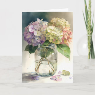 Vattenfärg hydrangea blommor kort