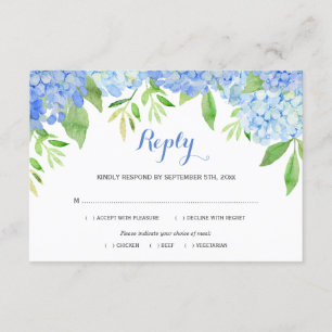 Vattenfärg Hydrangea Blue Blommigt Bröllop Meal OS Tilläggskort