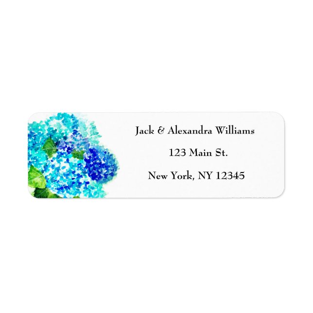Vattenfärg Hydrangea Blue Blommigt returadress Etikett (Framsidan)
