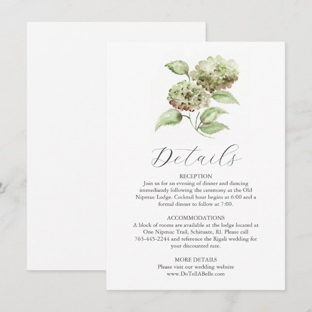Vattenfärg Hydrangea Detaljerad Bröllopskort Inbjudningar (Fram/baksida)