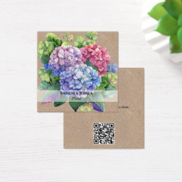 Vattenfärg Hydrangea med QR-Affärskort Fyrkantigt Visitkort