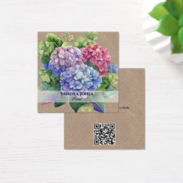 Vattenfärg Hydrangea med QR-Affärskort Fyrkantigt Visitkort
