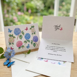 Vattenfärg Hydrangea och Fjärilar Blommig Tack Kort