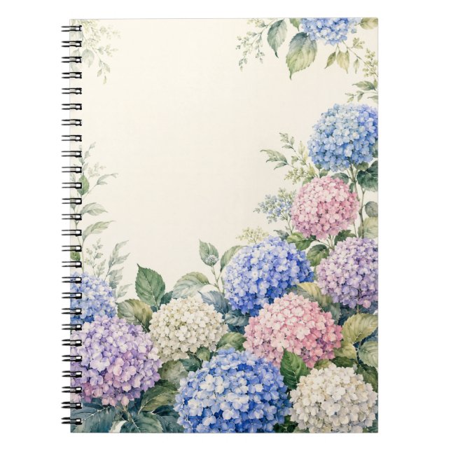 Vattenfärg Hydrangea Trädgård  Anteckningsbok (Framsidan)