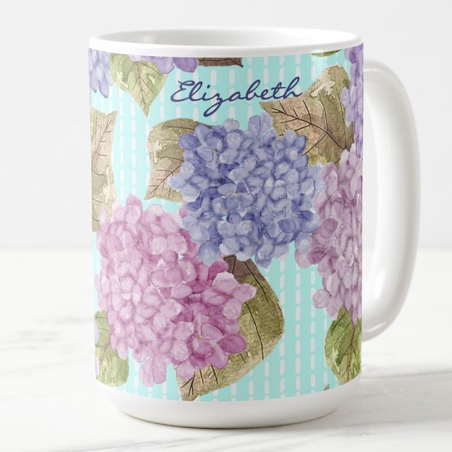 Vattenfärg Hydrangeas Blommig Anpassad Namn Mugg (Skapare uppladdad)