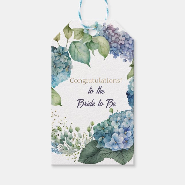 Vattenfärg Hydrangeas ”Grattis”  Presentetikett (Framsidan)