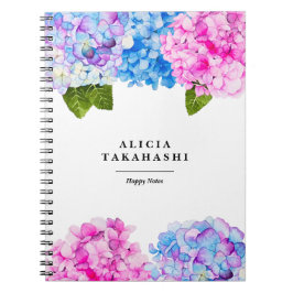 Vattenfärg Hydrangeus Flower| Lägg till ditt namn Anteckningsbok