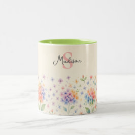 Vattenfärg Hydrangeus i Pastel Bloom Två-Tonad Mugg