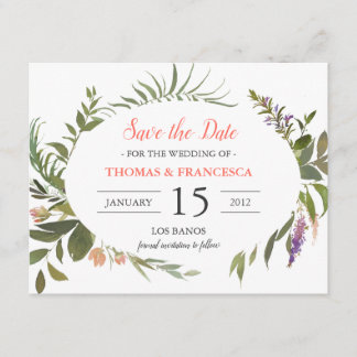 Vattenfärg i Forest Löv Spara datumkortet Inbjudningar