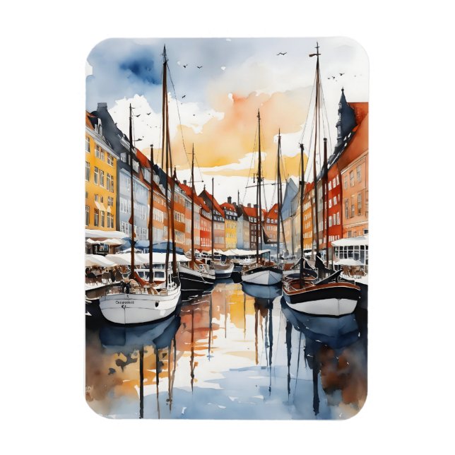 Vattenfärg i Köpenhamn Magnet (Vertikal)