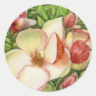 Vattenfärg i Magnolia Flower Runt Klistermärke