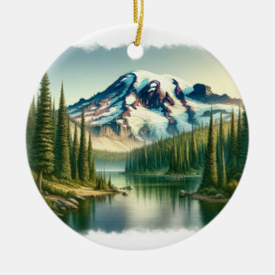 Vattenfärg i Rainier National Park Julgransprydnad Keramik