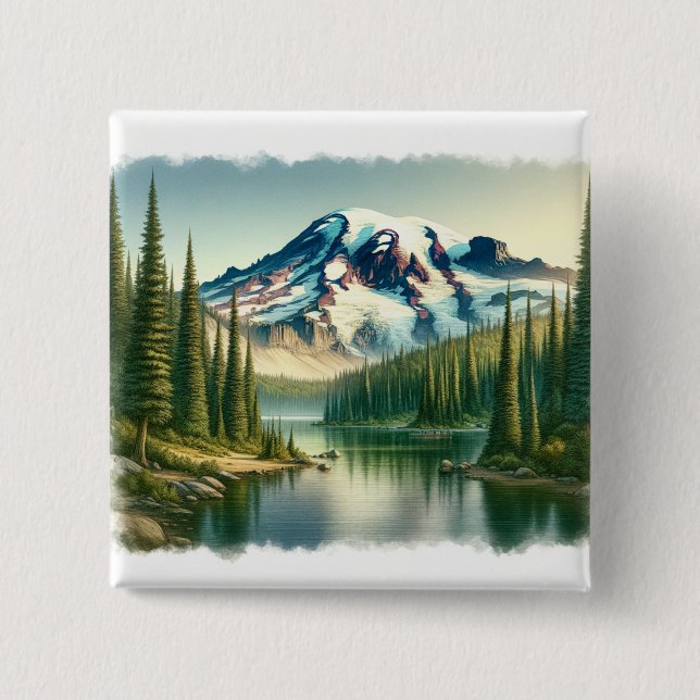 Vattenfärg i Rainier National Park Knapp (Framsida)