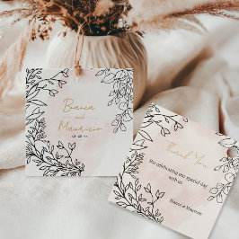Vattenfärg i rosaton med elegant svart blomsterdes gåvor etiketter