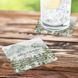 Vattenfärg i skogen och bergsmiljön underlägg papper kvadrat