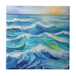 Vattenfärg i vinkara havet under sol kakelplatta