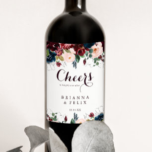 Vattenfärg Illustrated Fall Blommigt Cheers Bröllo Vinflaska Etikett