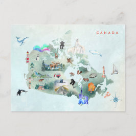 Vattenfärg Illustrated Karta i Canada Art Vykort