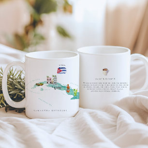 Vattenfärg Illustrated Karta Kuba   Monogram Kaffemugg