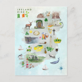Vattenfärg Illustrated Karta of Ireland Art Vykort