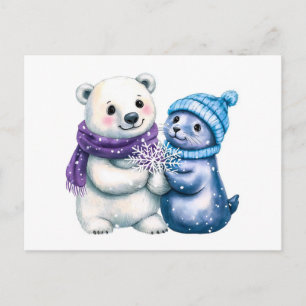 Vattenfärg Illustration av Polar Bear and Seal Vykort