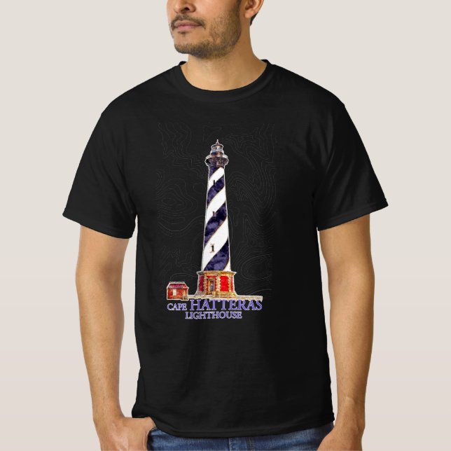 Vattenfärg Illustration Cape Hatteras Lighthouse T Shirt (Framsida)