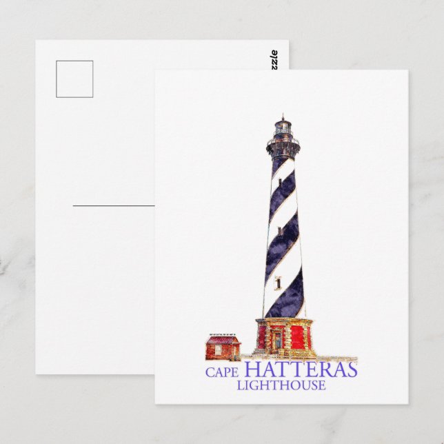 Vattenfärg Illustration Cape Hatteras Lighthouse Vykort (Fram/baksida)